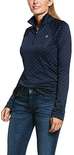 ARIAT Womens Sunstopper 2.0 1/4 Zip Base Layer Top - Navy Dot Size - XXL