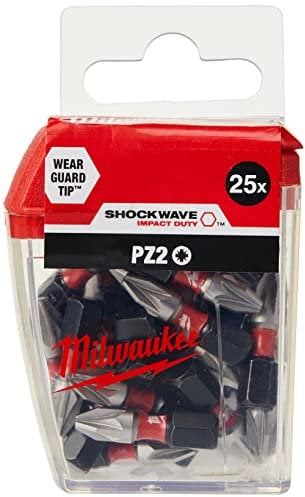 Milwaukee 4932472041 PZ2 25 Piece Shockwave Screwdriver Bits 25mm