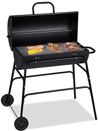 Relaxdays Barbacoa, BBQ con Tapa, Ventilación Ajustable, Resistente, Jardín y Terraza, 96,5 x 103 x 64,5 cm, Negro
