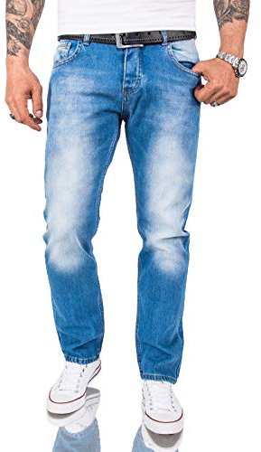 Rock Creek Herren Jeans Hose Comfort Fit Jeans Herrenjeans Herrenhose Denim Stonewashed Basic Weites Bein Raw RC-3101 Hellblau W34 L30