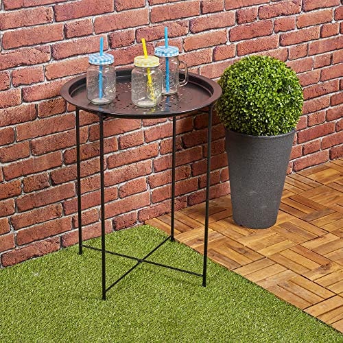 URBNLIVING Folding Metal Round Bistro Coffee Table (Black)
