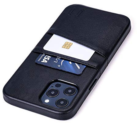 Dockem Wallet Case for iPhone 12 Pro Max: Built-in Metal Plate for Magnetic Mounting & 2 Credit Card Holders: 6.7 Exec M2, Smooth Synthetic Leather (Black)