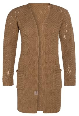 KNIT FACTORY - Luna Strickjacke - Mittellange Damen Strickjacken mit Taschen - Cardigan mit Wolle - Grobstrickjacke - Hochwertige Qualität - New Camel - 40/42