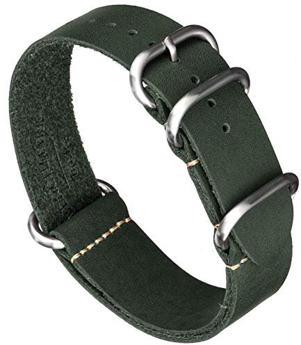 Benchmark Basics Zulu Crazy Horse Uhrenarmband, Leder, geölt, NATO-Band (20 mm, dunkelgrün)