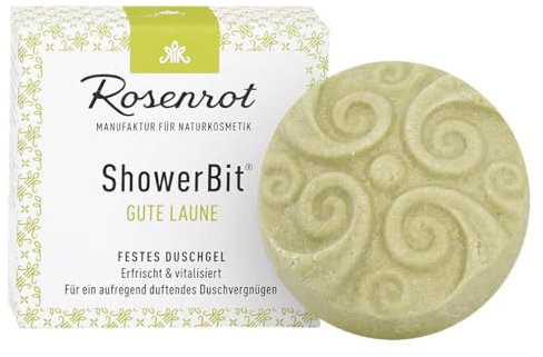Rosenrot Naturkosmetik - ShowerBit® - festes Duschgel Gute Laune - 55g - Pflegt & vitalisiert - Für ein aufregend duftendes Duschvergnügen