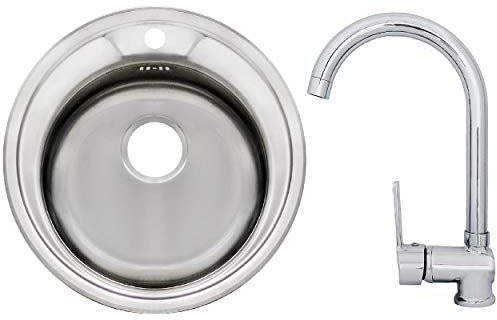 Edelstahlspüle Einbauspüle Sets mit verschiedenen Hochdruck Armaturen 1 1,5 oder 2 Becken Spülbecken Spüle Küchenspüle rechteckig oval oder rund (Rundspüle K48 + Ruby Armatur)