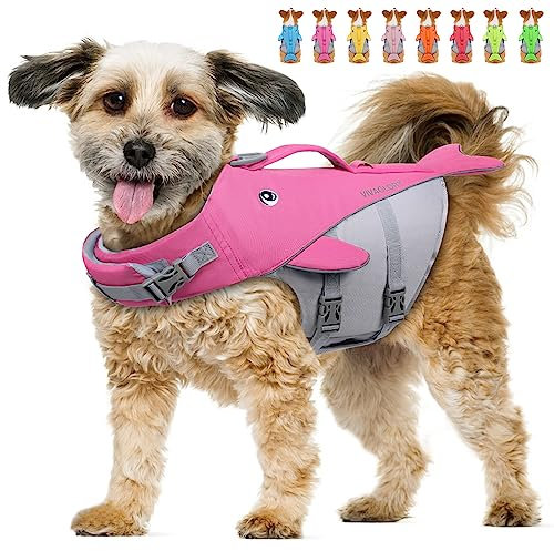 VIVAGLORY Cute Schwimmweste Hund, Hundeschwimmweste, Schwimmhilfe & Auftrieb, Hundeschwimmweste für Bootfahren, S, Rosa