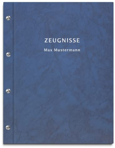 Personalisierte Zeugnismappe in blauer Marmoroptik – 2-zeiliger Wunschtext als Prägung – 12 Hüllen für DIN-A4 Dokumente