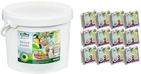 Dehner Natura Wildvogelfutter-Tafeln mit Beeren, 12 x 300 g (3.6 kg) & Natura Wildvogelfutter, Meisenknödel, ohne Netz, 100 Stück (10 kg)