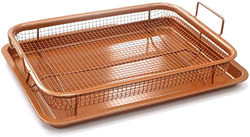 Vision4ever 1Pcs Air Fryer Pan Copper Crisper Oven Grill Chicken Fish Chips Crisp Tray Non Stick