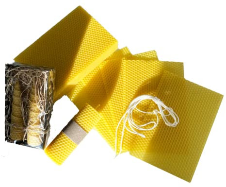 Biene XXL Bienenwachs-Kerzen Bastelset für Kinder und Erwachsene 20 Dicke Kerzen deutsches Bienenwachs 1Kg inkl. Docht DIY Bienenwachsplatten Duft selber Machen (12cm x 42cm min. 20stck Paket), Gelb