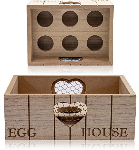 Farmers Market General Store Egg Tray - 6 Capacity House Basket Wooden Crate Storage Holder, Kitchen Countertop Decor