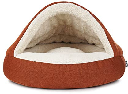 Mypado Shell Mono Hundehöhle mit Strukturstoff - die Kuschel Oase für den Hund Größe L, Füllung Schaumstoff, Rostbraun