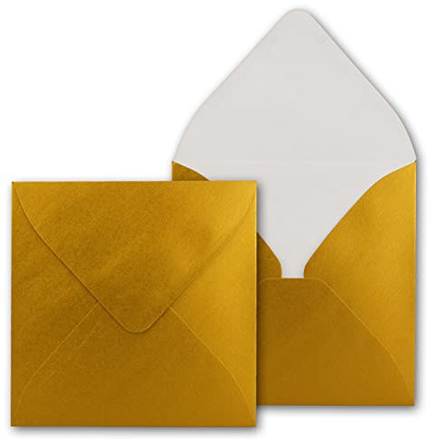 50 Quadratische Briefumschläge Gold Metallic glänzend - 15 x 15 cm - 100 g/m² Nassklebung stabile Kuverts ohne Fenster - von Ihrem Glüxx-Agent