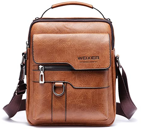 Hjkiopc Men's Shoulder Bag PU Leather Messenger Bag Pack Business Satchel Side Bag Casual Handbag for Men Working Shopping School Daily Use (Brown-A1)