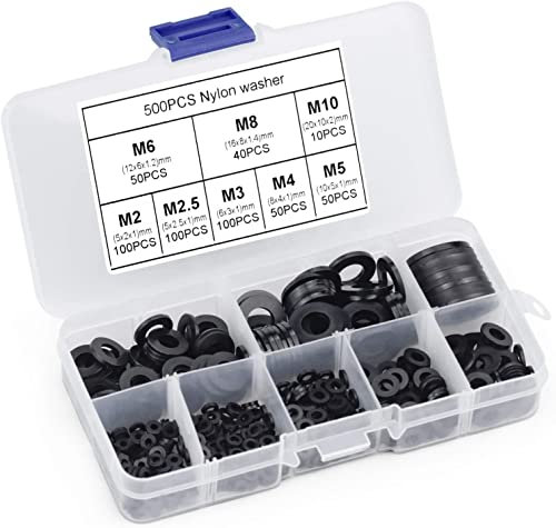 Rondelles en Nylon Noir 500 Pièces Rondelles Plates Joint en Nylon M2 M2.5 M3 M4 M5 M6 M8 M10 Rondelle Spacer pour Plomberie, Robinet, Réparation Mécanique