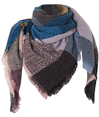 Damen Schal XXL Warm Weich Strickschal Karo Winterschal Herbstschal Wolleschal Frauen Deckenschal Halstuch Scarf Poncho Cape (13 A, One Size)