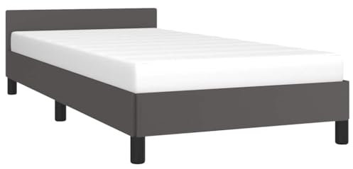 vidaXL Bettgestell mit Kopfteil Kunstlederbett Einzelbett Polsterbett Bett Bettrahmen Schlafzimmerbett Schlafzimmermöbel Grau 90x200cm Kunstleder