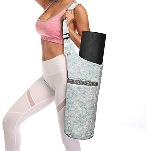 Anjing Bolsa plegable de lona para esterilla de yoga, bolsa de hombro con bolsillo lateral, color verde