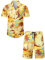 Meilicloth Hawaii Hemd Männer Hawaiihemd Herren Set Flamingo Blumenmuster Floral Kurzarm Sommer Shorts Herren Kurze Hose Herren Gelb - Strand L