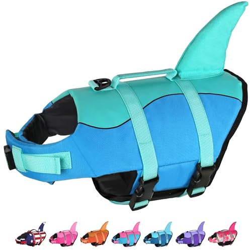 Dogcheer Dog Life Jacket, Cute Shark Dog Life Vest for Swimming Boating with Superior Buoyancy and Rescue Handle, Adjustable Puppy Floating Swim Vest for Small Medium Large Dogs - Pool Blue, XS
