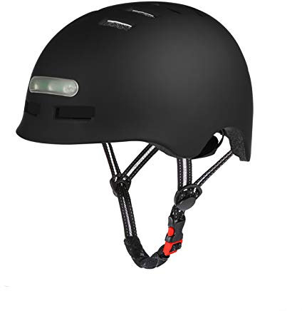 Erwachsene Fahrradhelm mit LED Licht CE-Zertifikate Radhelm Skaterhelm Herren und Damen E-Scooter Roller BMX Helm für Männer & Frauen Trekking City Rennradhelme Jugendhelme (Schwarz, M(55-58cm))