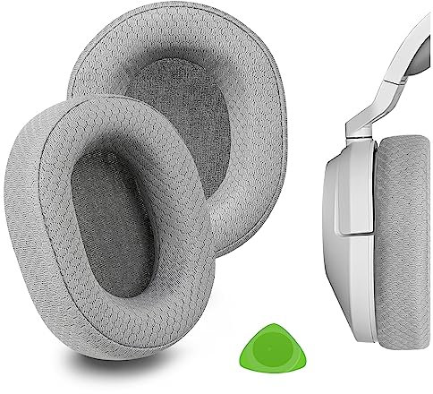 Geekria Comfort Mesh Fabric - Almohadillas de repuesto para auriculares Corsair HS65, HS55, piezas de reparación (gris)