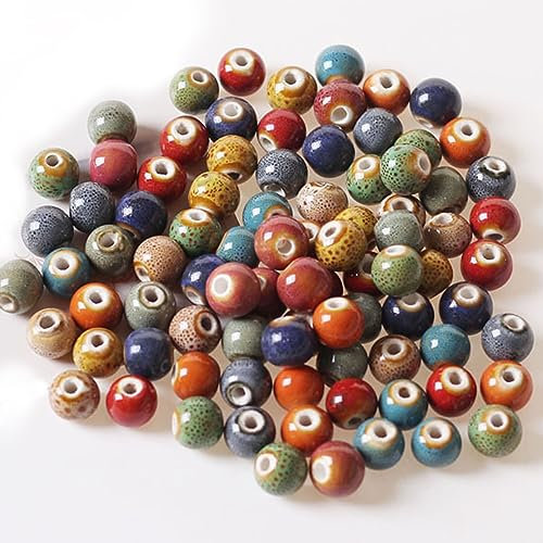 100 Stück Keramikperlen,Bunte Perlen Bastelperlen Diy Keramik Perlen Basteln Loch Bunt Perlen Mit Loch für DIY Schmuck Arts Crafts Halskette Armreifb Armband Halskette Charms(10mm)