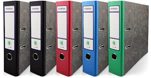 Netuno 5x Ring-Ordner 4 Farben 2x schwarz 1x blau rot grün DIN A4 2-Ring-Mechanik 7,5cm Ringbuch 2 Ringe Plastikordner bunt Ordner Schule Büro Studium Dokumentenordner Aktenordner Pappordner office