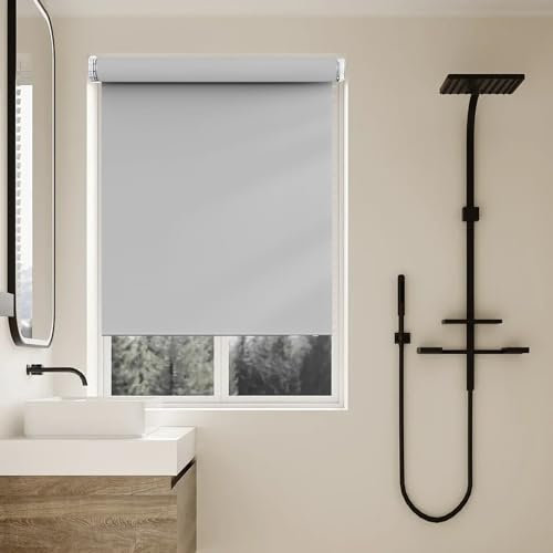 Verdunklungsrollo ohne Bohren Klemmfix 100 x 210 cm Hitzeschutz und Sichtschutz Deckenmontag Seitenzugrollo mit Kette, für Fenster innen Wandmontage, Hellgrau