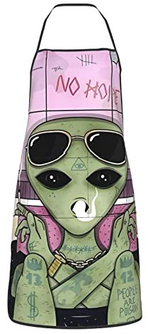 AvImYa Wasserdichte Lätzchenschürze, schmutzabweisend, mit Taschen, für Grillen, Kochen, Zeichnen, handgefertigte Schürze, Unisex, farbige Quallen (71,9 x 51,8 cm), Alien Smoke, One size