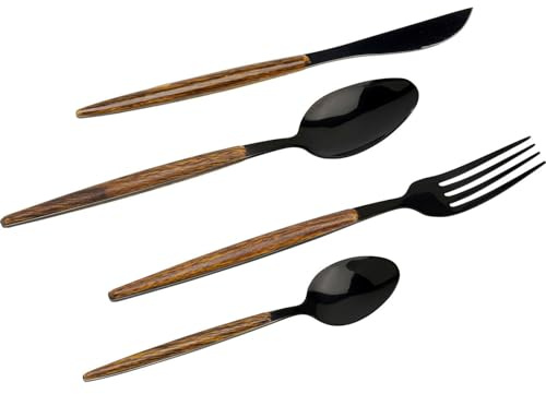 Kare Design Besteck Paris Schwarz Matt, Besteck Set für 4 Personen, Essbesteck 16-teilig, Besteckset mit Messer, Gabel, Löffel für den täglichen Gebrauch, Edelstahl, 6x14,2x25 cm (H/B/T)
