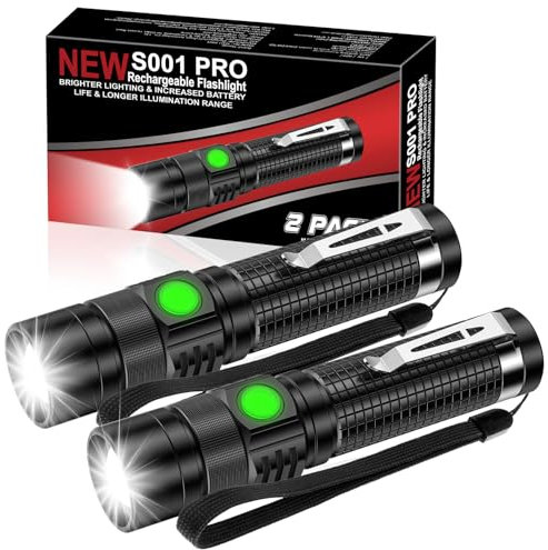 AOMEES Mini LED Taschenlampe, Wiederaufladbare USB Taschenlampe 3000 Lumen, Superhelle Zoombare Lampe IPX5 Wasserdicht mit 4 Modi, Kompakt für Camping, Wandern, Notfall, 2 Stück