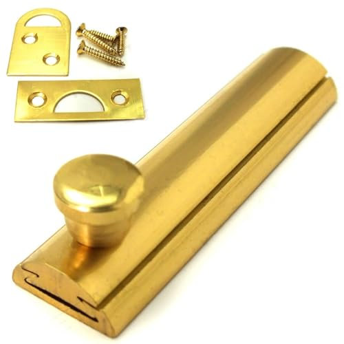 Solid Brass Slide Door Bolts 63mm/ 2.5 Inch Flat Bolt Surface Door Latches Tower Bolt Sliding Lock Flat Slide Safety Door Barrel Bolt with Screws 1 Pieces.