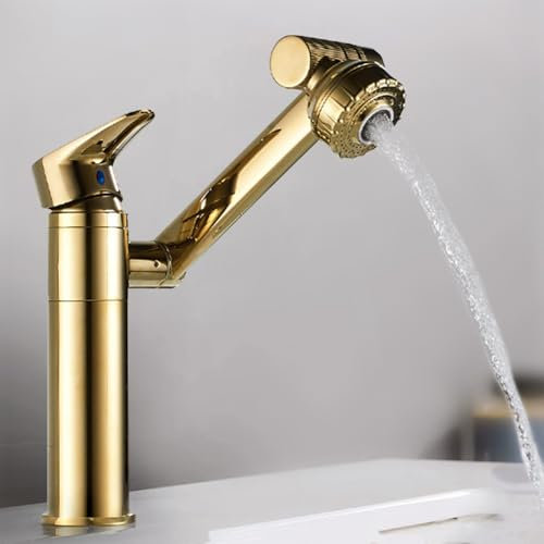 Kidmis Universeller 360 ° drehbarer Wasserhahn, Wasserhahn Küche Schwarz Ausziehbar, Spültischarmatur mit Brause, Mischbatterie Spültischarmatur Küche Küchenarmaturen (Goldenes)