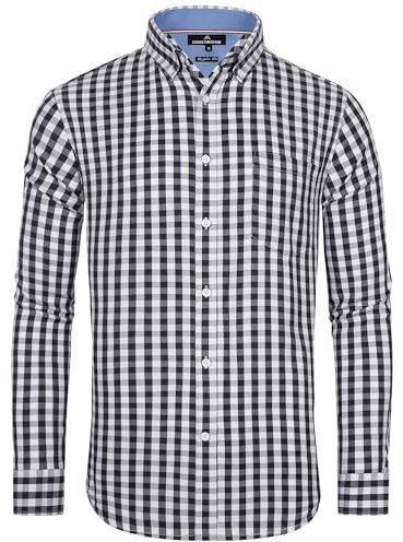 J.VER Trachtenhemd Herren Hemd Oktoberfest Freizeithemd Baumwolle Plaid Hemden Normal Fit Weich Langarmshirt Männer Oberhemd mit Tasche,Schwarz Weiß,L