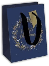 Clairefontaine X-29133-3Cpack - Packung 12 Geschenktasche - Tüte Excellia, Format M (21,5x10,2x25,3 cm), 210g, geeignet für Geschenke, Weihnachten Sternennacht, Blau - Gold, 1 Pack