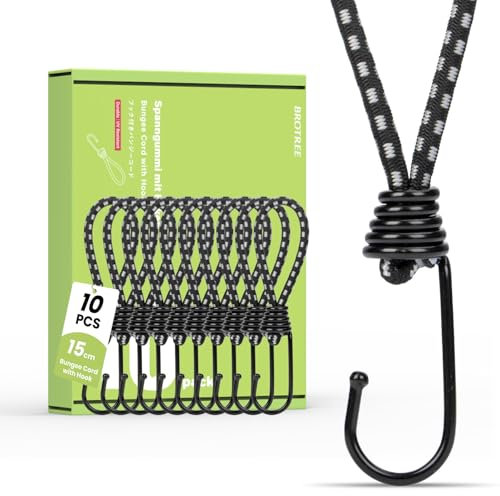 Brotree Spanngummi mit Haken 10 Stück 15cm Expander mit Haken Kurz Gummispanner Planenspanner mit Haken für Plane, Zelte, Banner, Anhängerplane und Netze