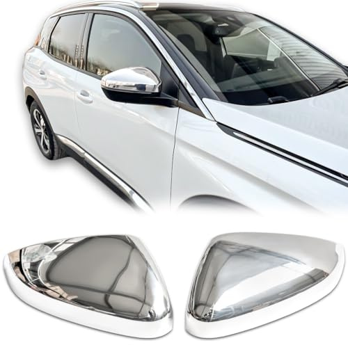 RECAMBO Rückspiegel Abdeckkappe aus Edelstahl kompatibel für - Peugeot 3008 II | BJ ab 2016> - ein Paar chrom Auto Spiegel Kappen