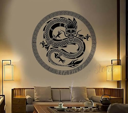 MIXUEXUNLU Art Dragon Ornament Totem Vinyl Wandtattoo Sofa Wohnzimmer Hintergrund Asiatischer Stil Aufkleber Home Decor Schlafzimmer