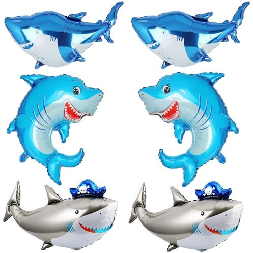 Hai Folienballon Kindergeburtstag, 6 Stück Shark Balloon Helium Ballons Blau Geburtstag Deko Niedlich Hai Folienballons Kinder für Meerestier-Themenparty, Geschenkparty, Fotografiezubehör