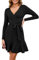 Arach&Cloz Jumper Dress for Women UK V Neck Knitted Wrap Dress Long Sleeve Casual Party Dress with Belt (Black,Medium)