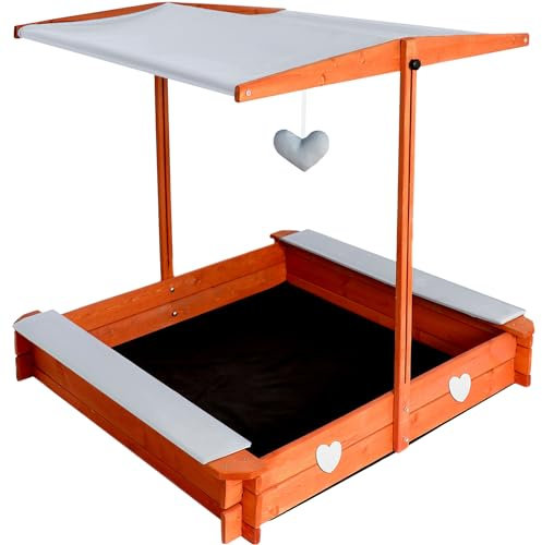 Sandkasten mit Sonnendach Abdeckung Sandkastenvlies 118 x 118 x 118 cm Kiefern-Holz für Kinder Outdoor 24215