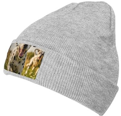 SPPONG Dalmatiner Druck Thermo Herbst Winter Mützen Fischermütze Strick für Damen und Herren Unisex, grau, Einheitsgröße