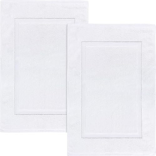 Corredocasa Set da 2 Pezzi Tappeto da Bagno in Puro Cotone Bianco, Arredo Elegante per Scendi Doccia, Dimensioni 50x75 cm, Ideale per Alberghi e B&B e Casa con Design Raffinato e Assorbenza Eccellente