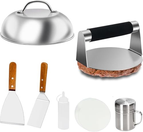 burger smasher Kit, Smash burger press, Grill Spatula, Spice Dredge Shaker and Squeeze Bottle, Wax Patty Papers,for BBQ Cooking, Beef Burger,Griddle Accessories Kit for Flat Top Griddle Grill Cooking