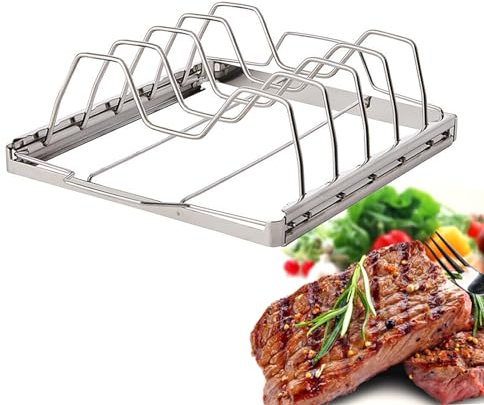 Welhammsae 2 Pcs Barbecue Grill Rack, Rib Racks, Stainless Steel BBQ Roasting Rack, Baking/Cooling Rack, for Oven and Outdoor Barbeque,Oven & Dishwasher Safe, Cook Chili Chicken Legs Wings BBQ Tool