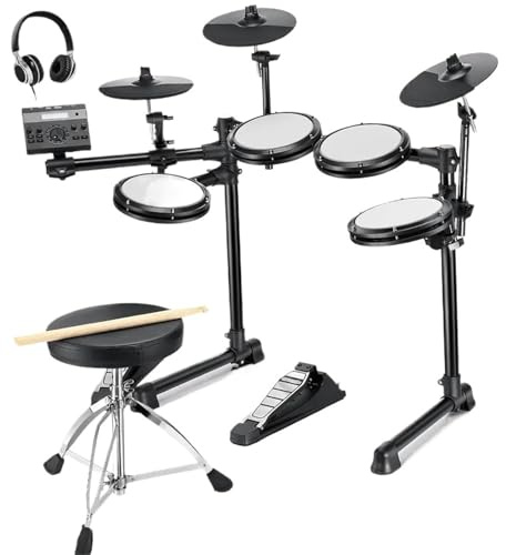 Electronic Drum Set Electric Drums Electronic Drum Kit for Beginner with 450+ Sounds USB MIDI Quiet Mesh Pads Throne Headphones