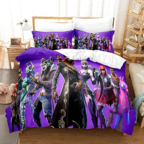 Zifarm Gaming Jeu Housse de Couette 1 Personnes 140x200 Enfant Gamer Fortnite Parure de Lit en Microfibre avec Taie d'oreiller Violet Ensemble de literie