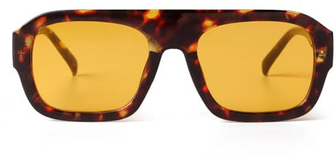 Laurinny Trendy Square Sunglasses for Women Retro 70s Aviator Sunglasses for Women Men Classic Aviator Glasses, Tortoiseshell Frame/Yellow Lenses
